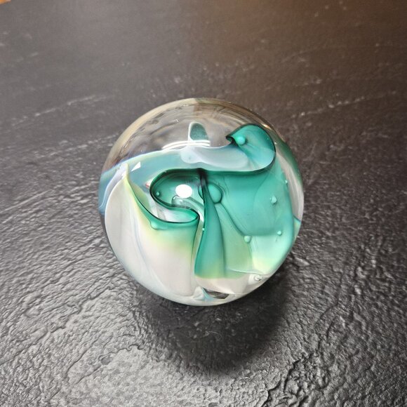 VTG Signed S. Kitras Art Glass Paperweight – 4" Swirled Glass Eclectic Handmade - Picture 3 of 6